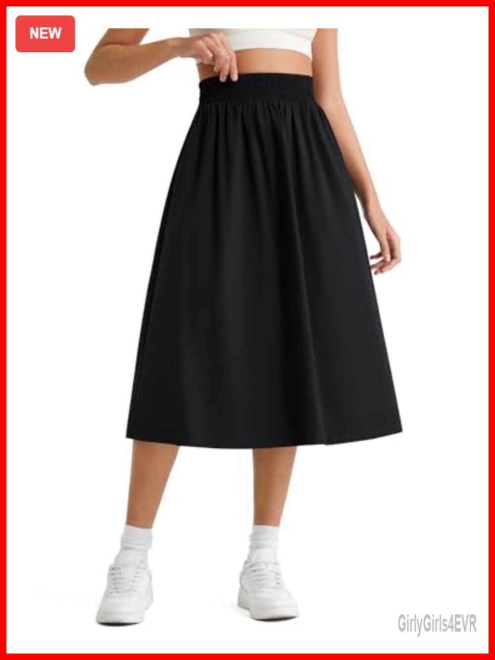 High Waisted A-Line Midi Skirt Quick Dry Water Resistant UPF 50+ with Pockets